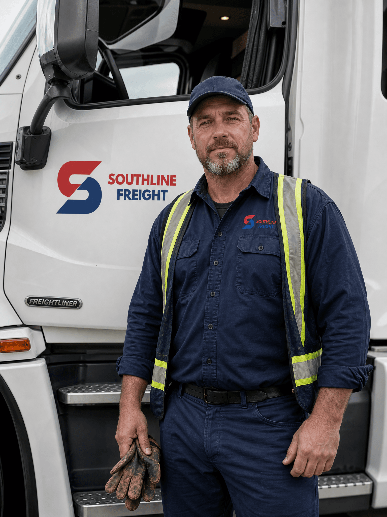 Southline Freight driver standing beside a company truck